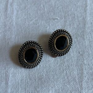 VTG | Silver & Gold Clip On Earrings with Black Gemstone